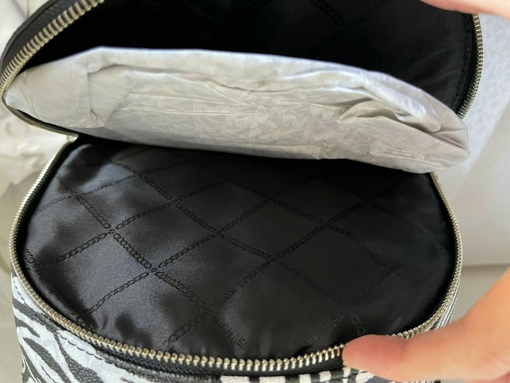 NWT Michael Kors Rhea Zip Medium Zebra Backpack $328 Black/White