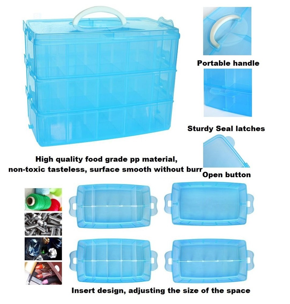 Kamay's Large 3 Tier Stackable L, 3 30 Compartments Blue