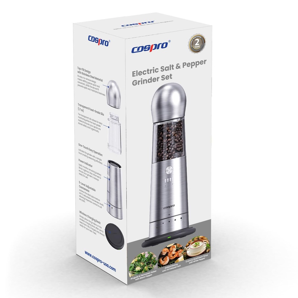 Electric Grinder with Qi-Wireless Charging Base | Kitchen Gift | Rechargeable...