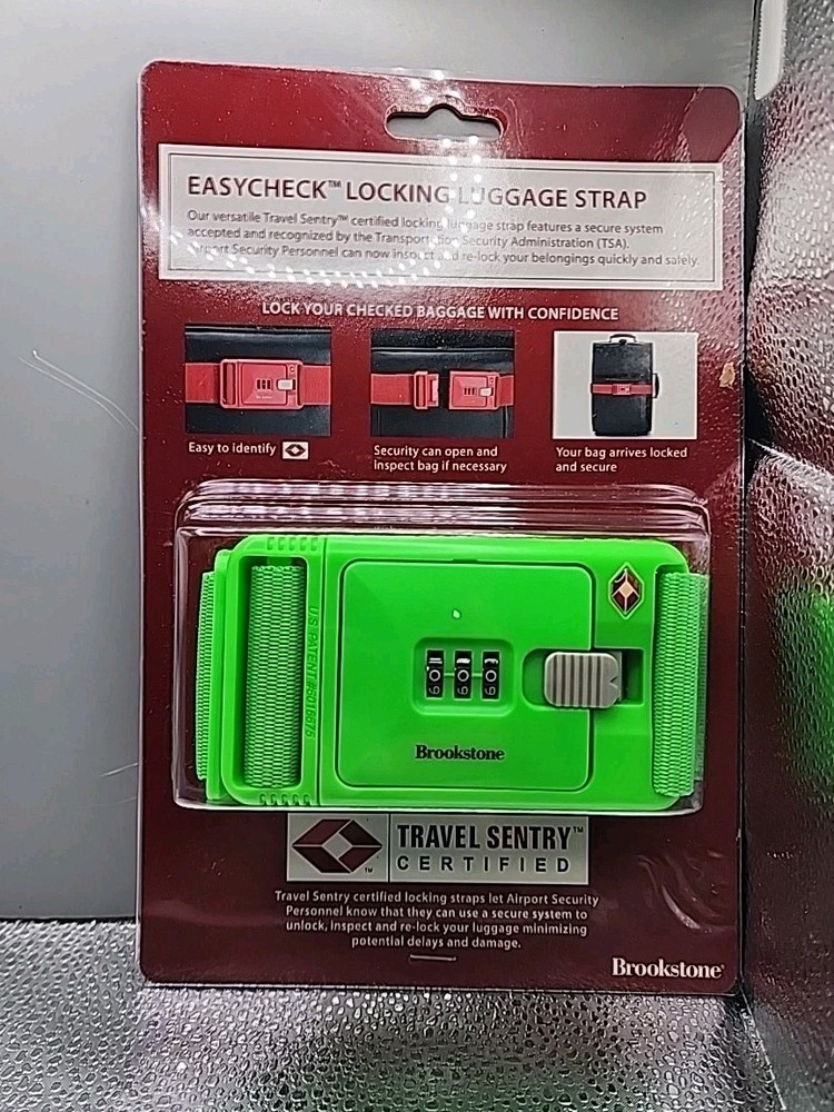 Brookstone Easycheck Locking Luggage Strap 438424 Green