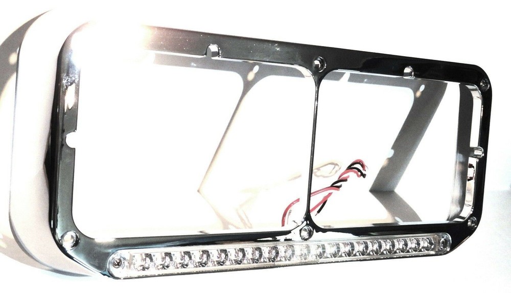 Dual Rectangular Headlight Bezel Clear Lens 19 Amber LEDs Plastic UP#32359 Pair