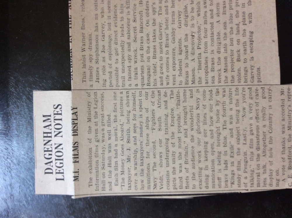 M3-8a ephemera 1941 dagenham article ww2 legion notes