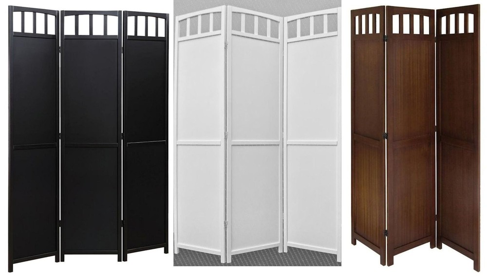 3 Panel Folding Screen Room Divider Solid Wood Black Walnut White 2-way Hinges