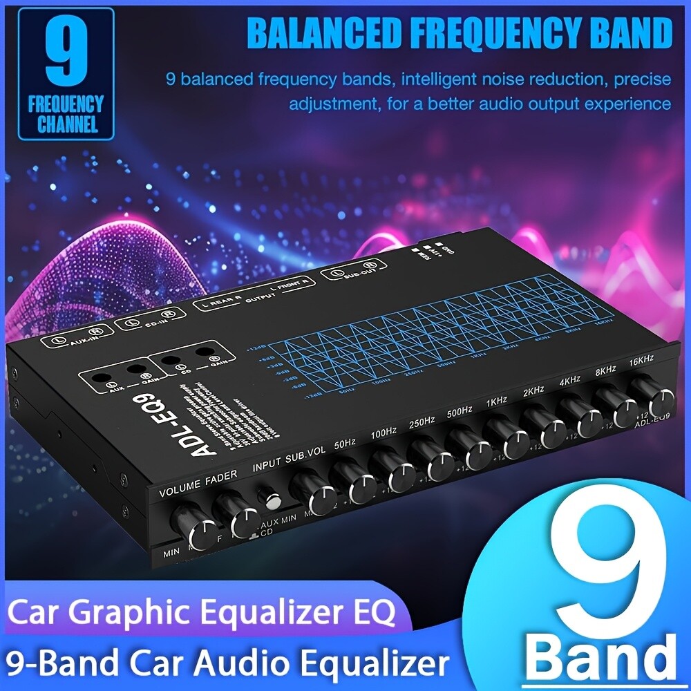9-Band Car Audio Equalizer with Balanced Frequency Bands 8V RMS Adjustable EQ