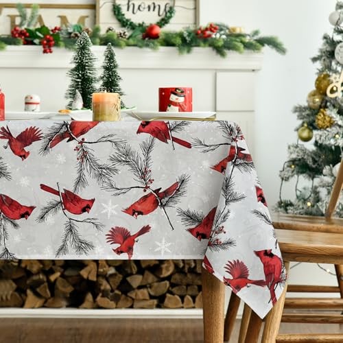Christmas Tablecloth 60×84 Inch Rectangular Birds 60" x 84" (Rectangular) Red