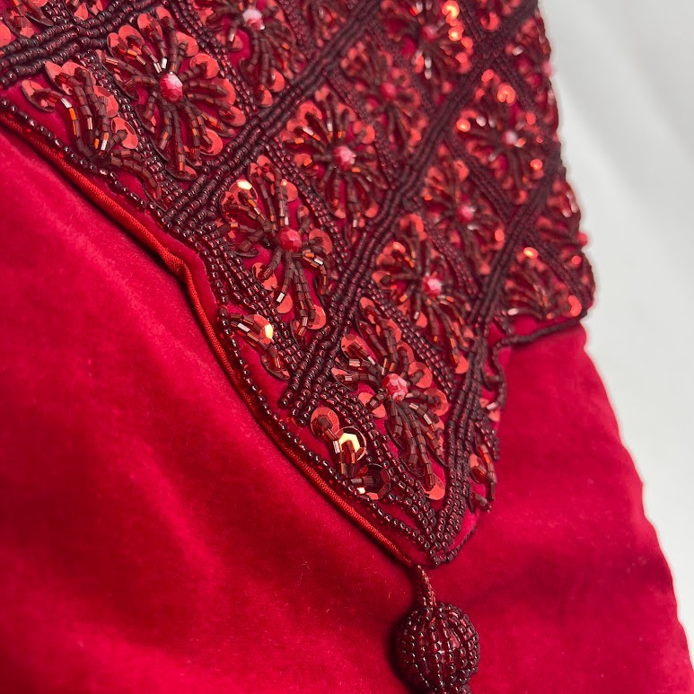 Vintage Red Christmas Stocking Embroidered Cuff Tassel Holiday Decor