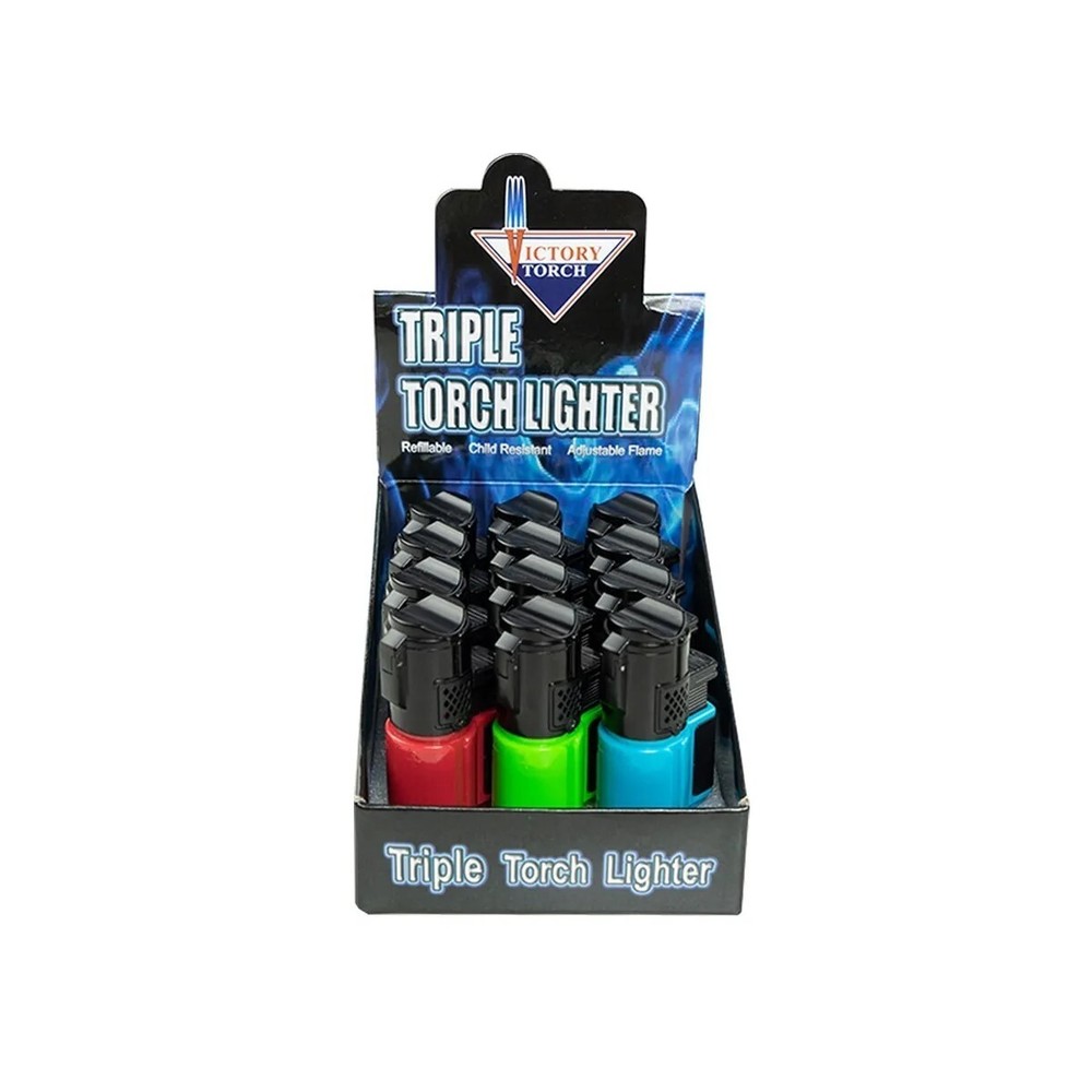 Triple Jet Flame Torch Lighter Refillable Lockable Windproof W/ Puncher/1 piece