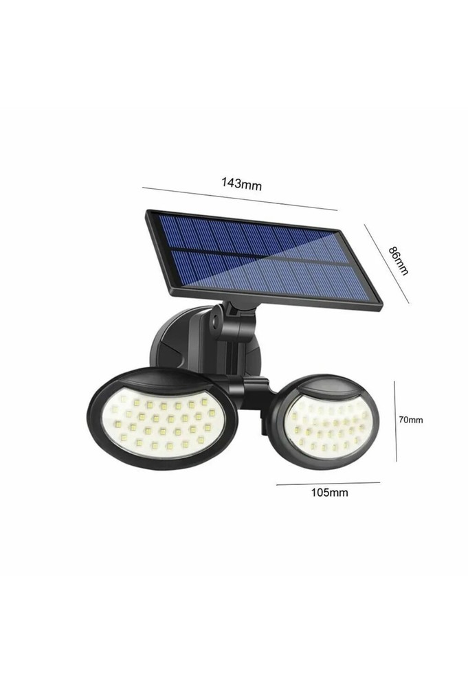 Dual Headlight Solar Panel Rechargeable Spotlight 56 LED Motion Detection Sensor