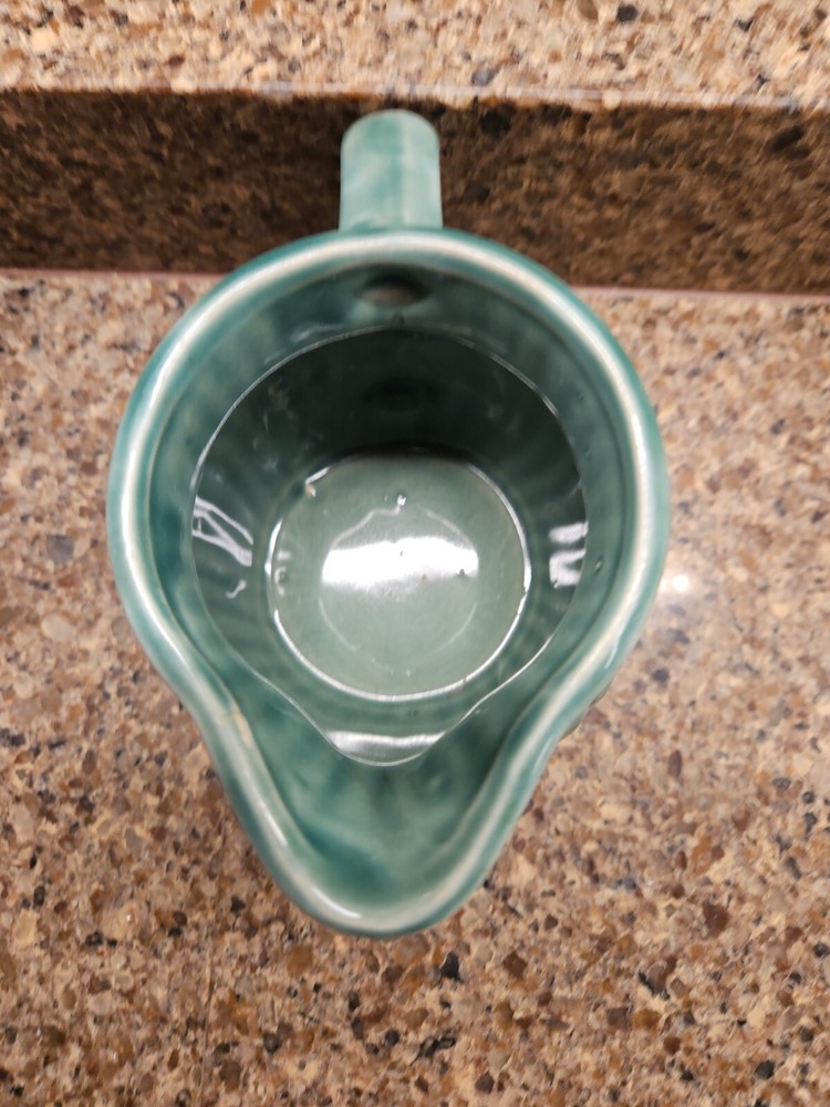 Ceramic Green Small Pitcher with handle Pottery Swirls