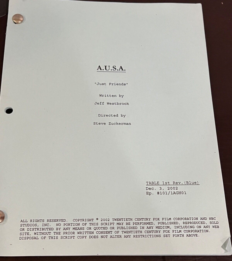 A.U.S.A. "JUST FRIENDS" TV EPISODE SHOOTING SCRIPT ORIGINAL 2002