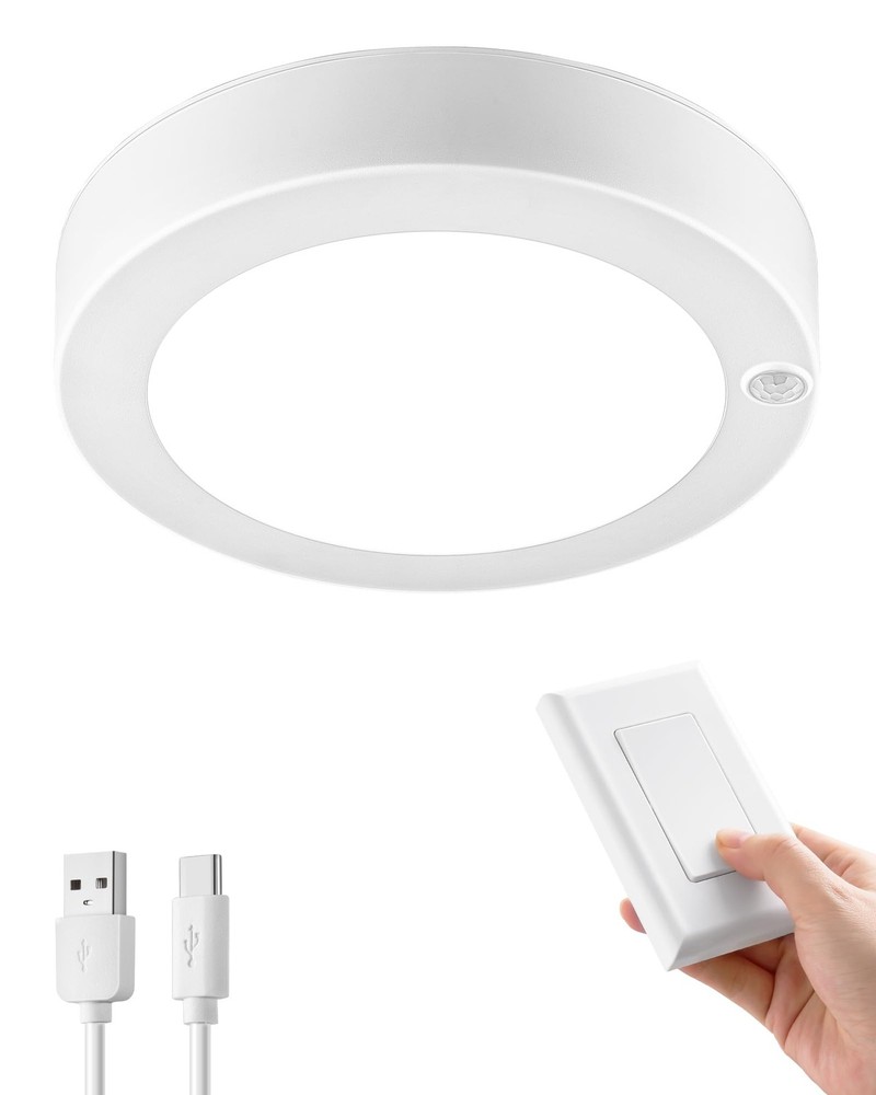 SURAIELEC Rechargeable Ceiling Light with Wall Switch, Rechargeable, White