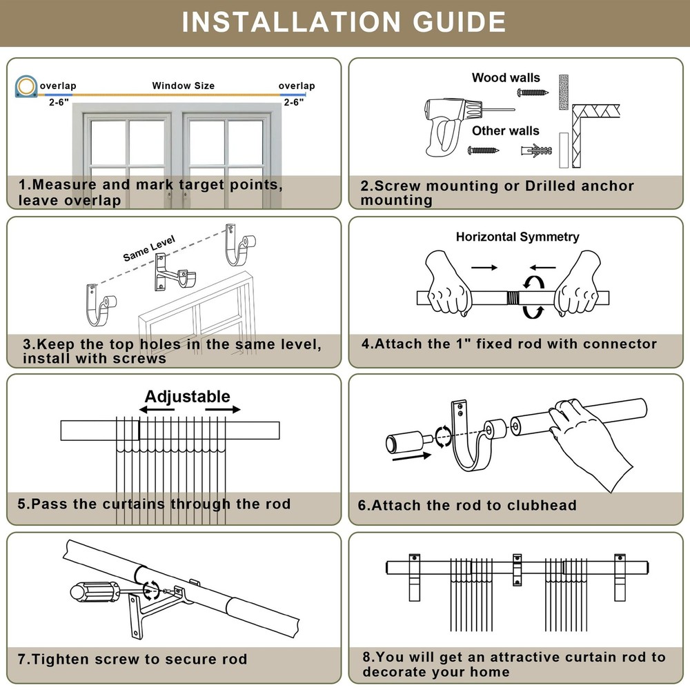 Curtain Rods for 28-68” Windows, Splicing Construction, 1” Adjustable Drapery...