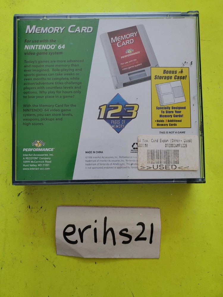 Nintendo 64 N64 Memory Card (Performance) With Official Storage Case
