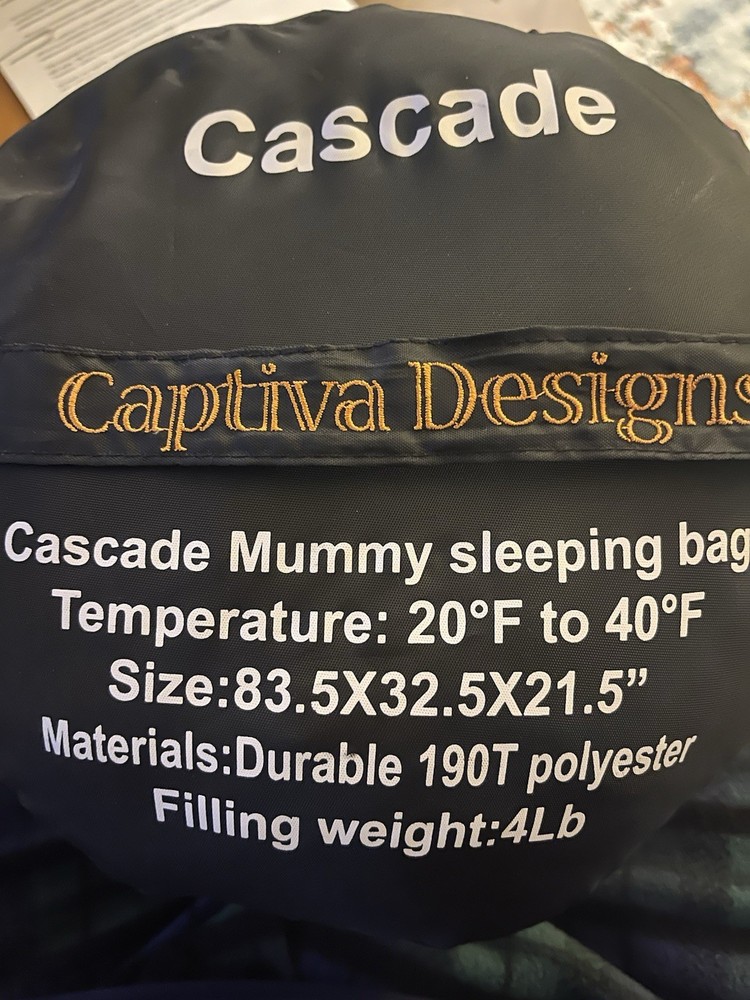 Captiva Designs Cascade Mummy Sleeping Bag 20’-40’F