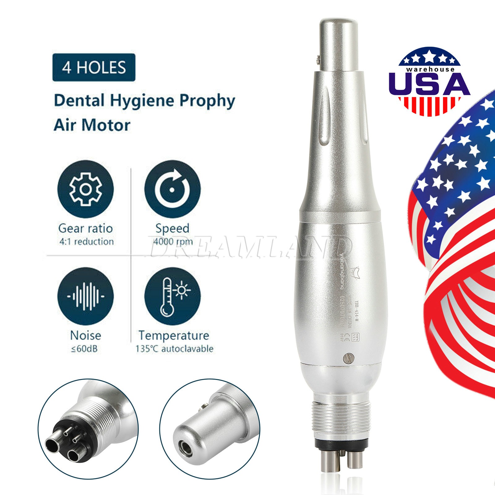 Dental Hygiene Prophy Handpiece Air Motor 4Holes 4:1 Nose Cone 360°Swivel