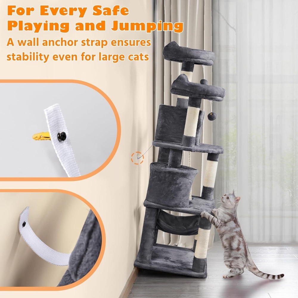 62.2" Cat Tree Tower Activity Condo with Platform & Hammock Scratching Posts US