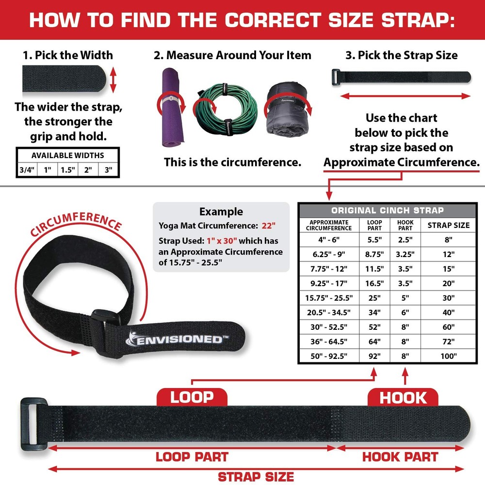 Cinch Straps 2"x30" 6-Pack, Strong Hook & Loop Securing Straps (Black)