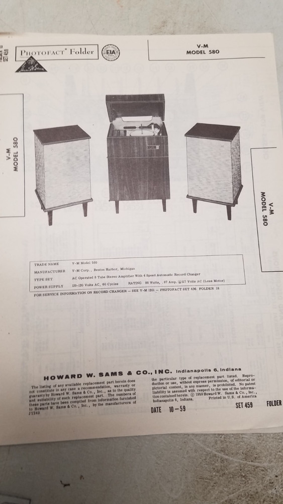 Sams Photofact Set 459 10/59 Complete Set (D)