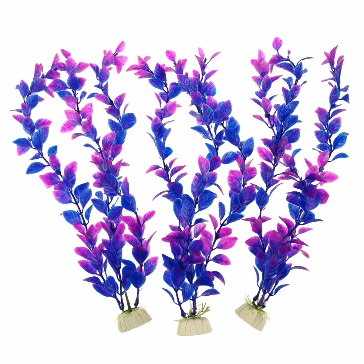 3pcs Aquarium Decoration Ornament Artificial Plastic Plant Purple 12inch
