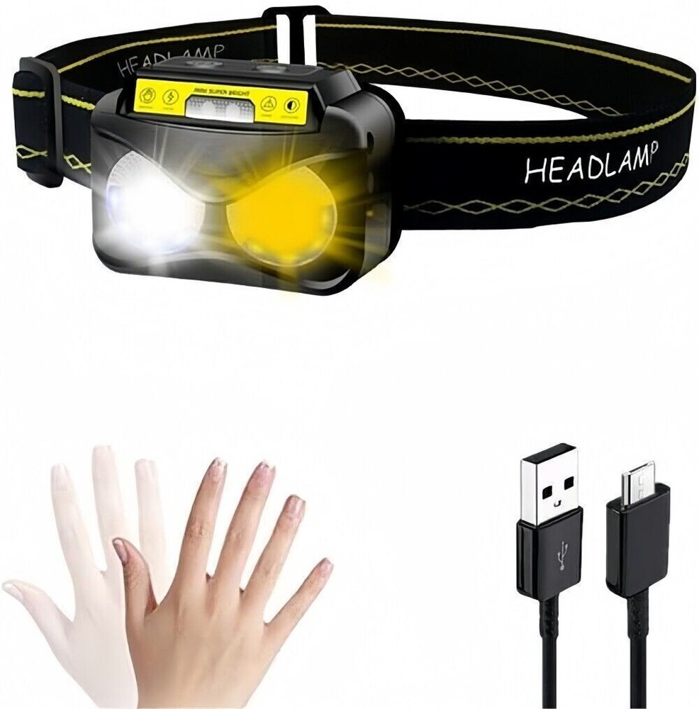 20000 Lumens LED Headlamp USB Rechargeable Hiking Headlight with Motion Sensor