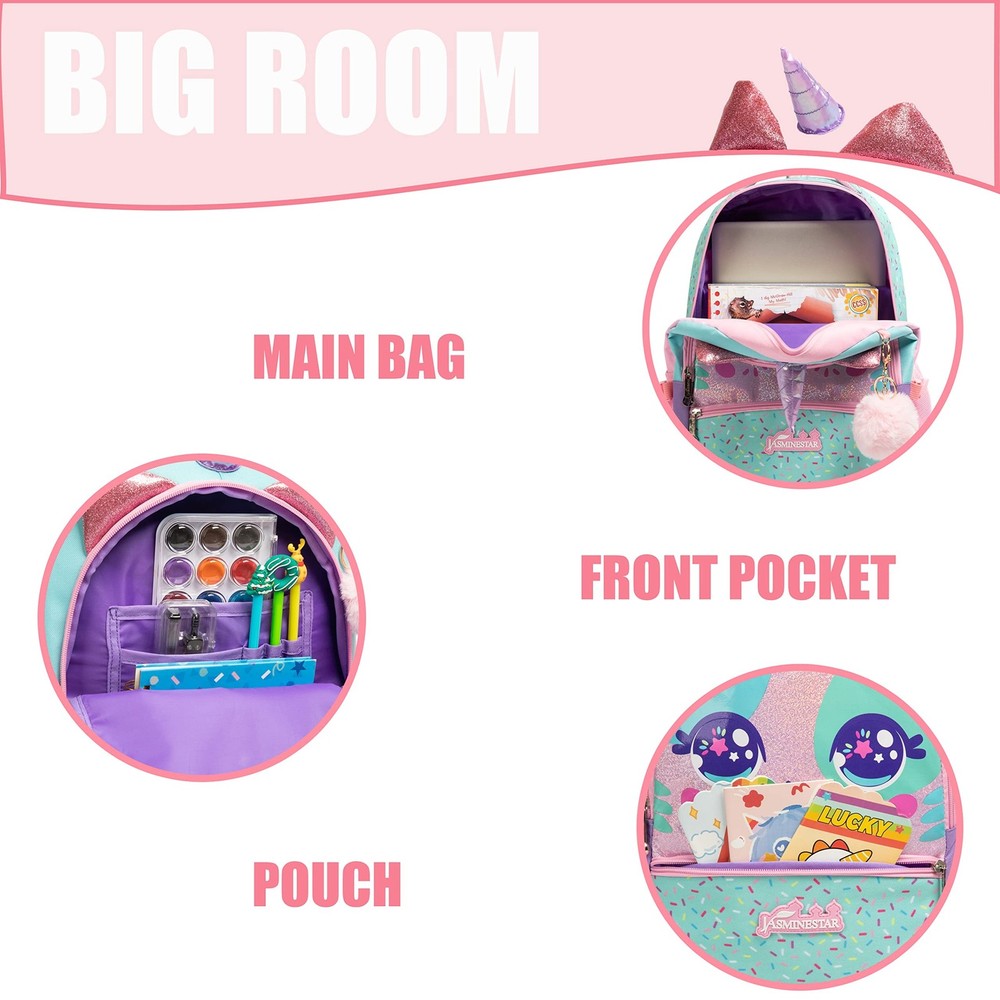 Unicorn Roller Backpack with Wheels Set for Elementary Students Carry on Lugg...
