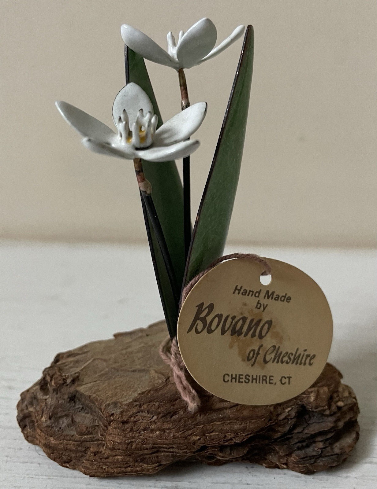 Vintage Bovano Of Cheshire Ornamental Sculpture On Drift Wood & Metal Flowers