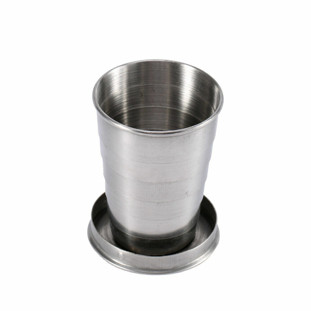 US 3-6 Pack Stainless Steel Portable Camping Travel Folding Collapsible Cups