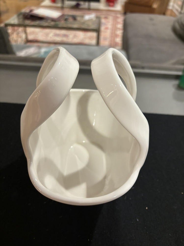 Pottery Barn Ceramic Basket Ivory White Double-Handle 6.75"