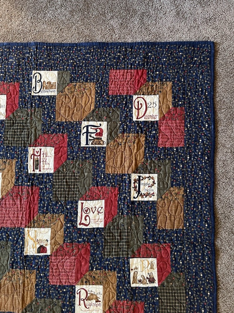 Handmade Christmas Patchwork Quilt 59 1/2” X 55”