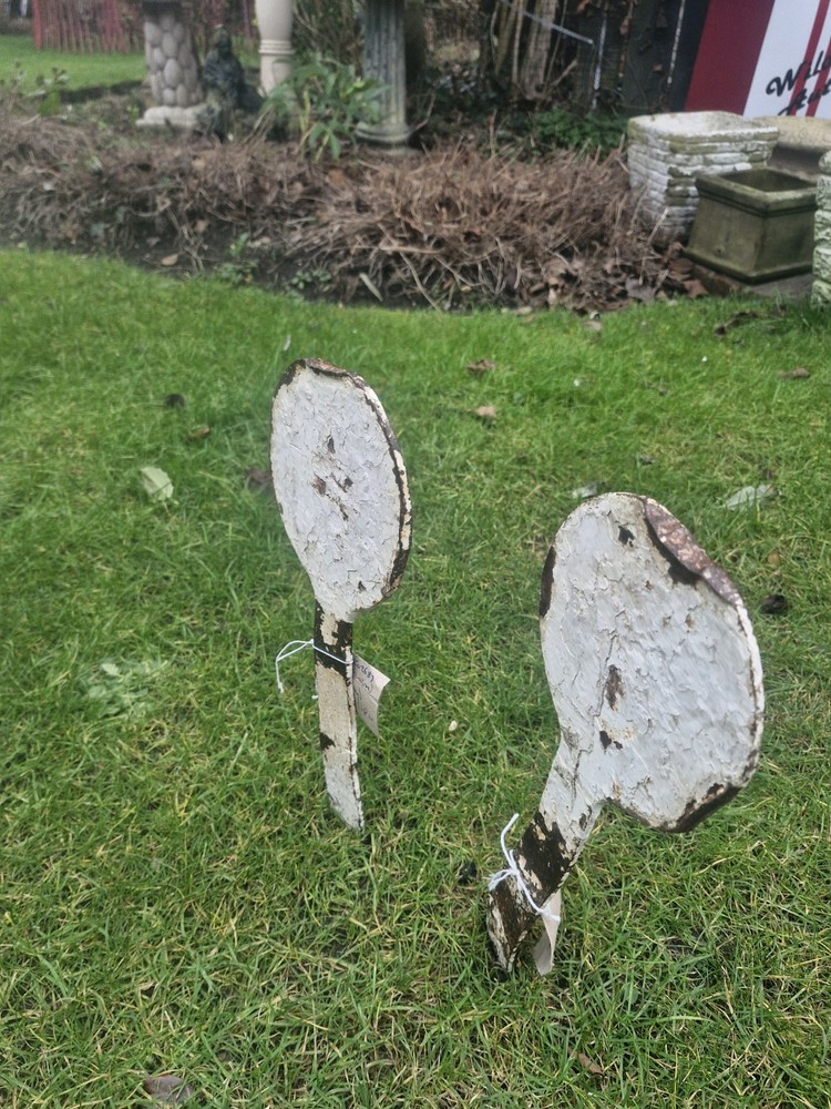 Pair Victorian Cast Iron Markers Original Paint