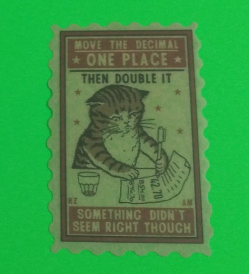 Cat Doing Math Postage Stamp Transparent Sticker 2.75" x 1.78" (AA)