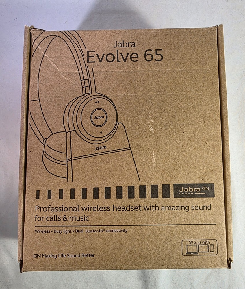 Jabra Evolve 65 UC Mono Wireless Bluetooth Headset USB Dongle w/box & Charger