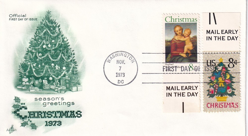 STAMP SCOTT 1507, 1508 "Madonna by Raphael" 8 CENT CHRISTMAS 1973 FDC - E