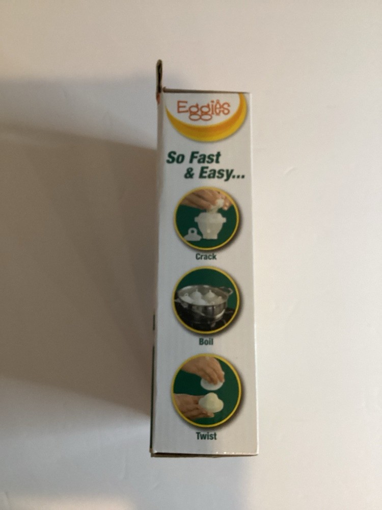 New Eggies 6 Pack Egg Cooker-hard Boiled Eggs Without Shell W/Eg White Separator