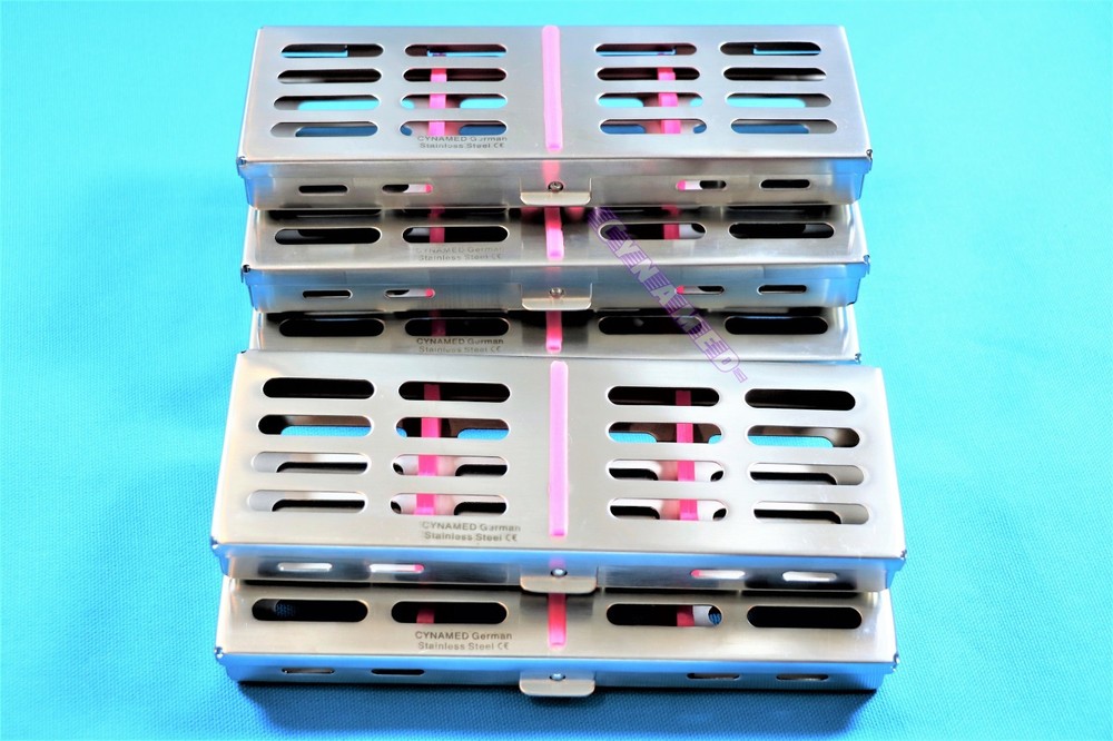 5EA PINK STERILIZATION CASSETTE RACK FOR 5 INSTRUMENTS GERMAN GRADE STAINLESS
