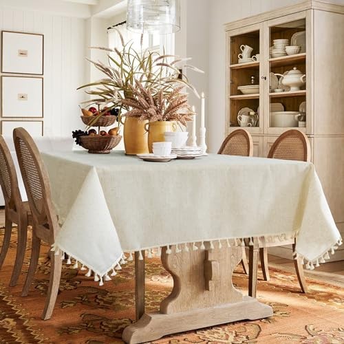 Beige Cream Tablecloth for Rectangle Table 86" x 55" (Rectangular) Linen