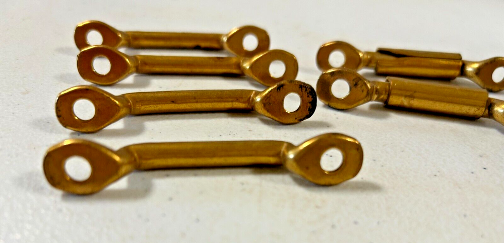 6 Vintage Brass Drawer Pulls, 2 1/2" x 1/4", has 2" Hole separation