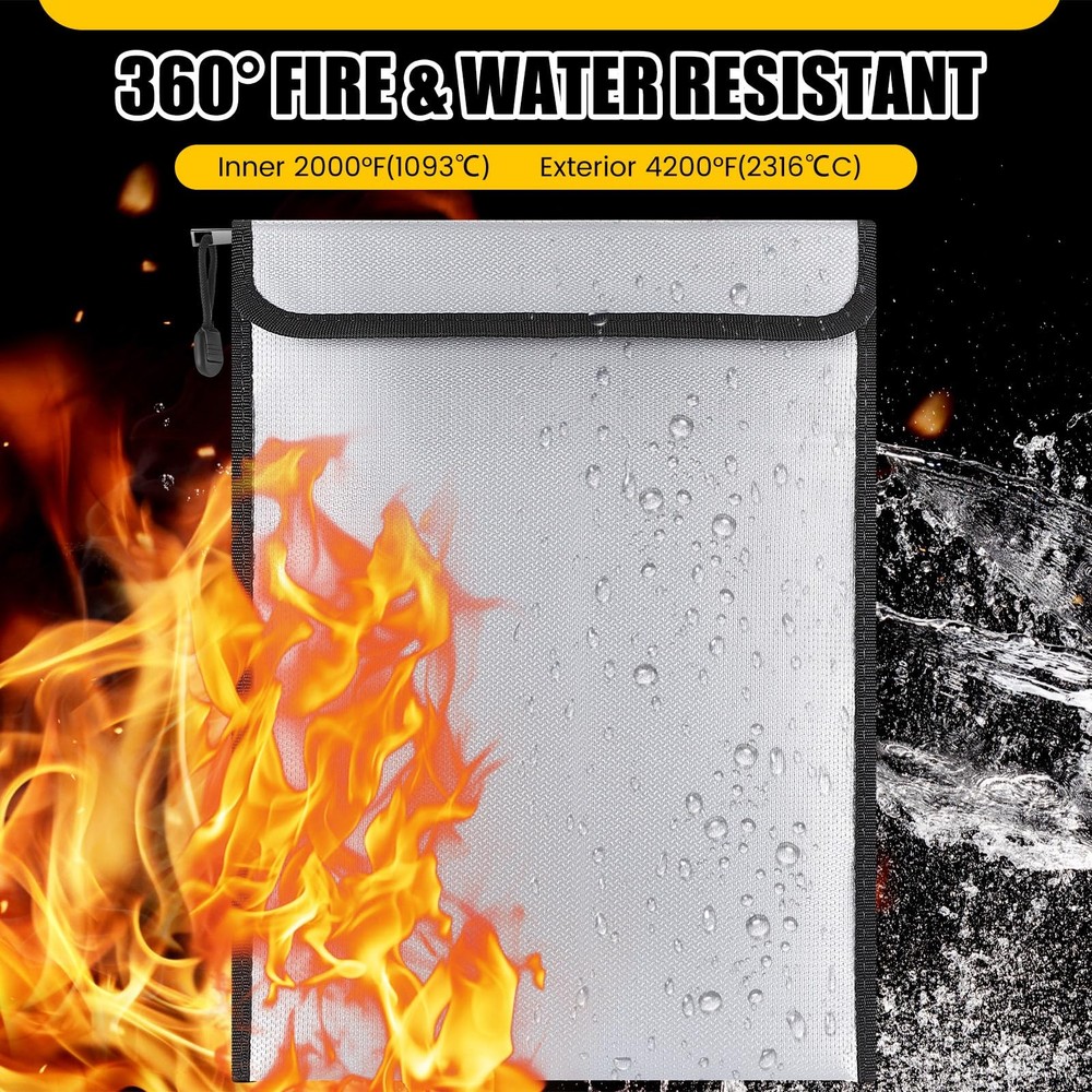 Relaxweex 3 Pack Fireproof Waterproof Document Bag (2000℉) Fire Proof Money B...