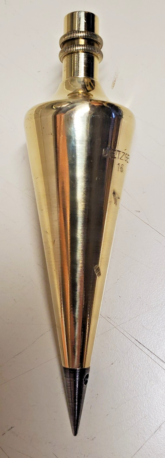 VINTAGE DIETZGEN #16 SOLID BRASS PLUMB BOB, 16 OUNCES, IN ORIGINAL BOX