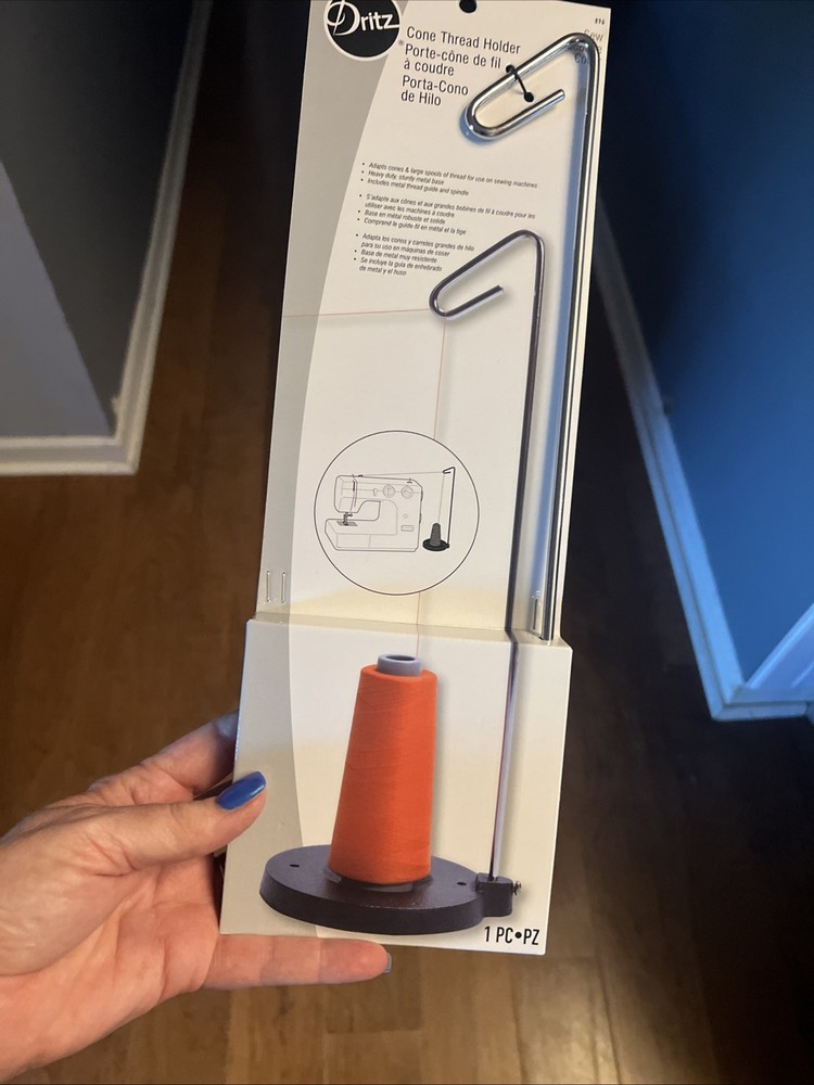 Sturdy Cone Thread Holder for Large Spools with Thread Guide - Silver Finish