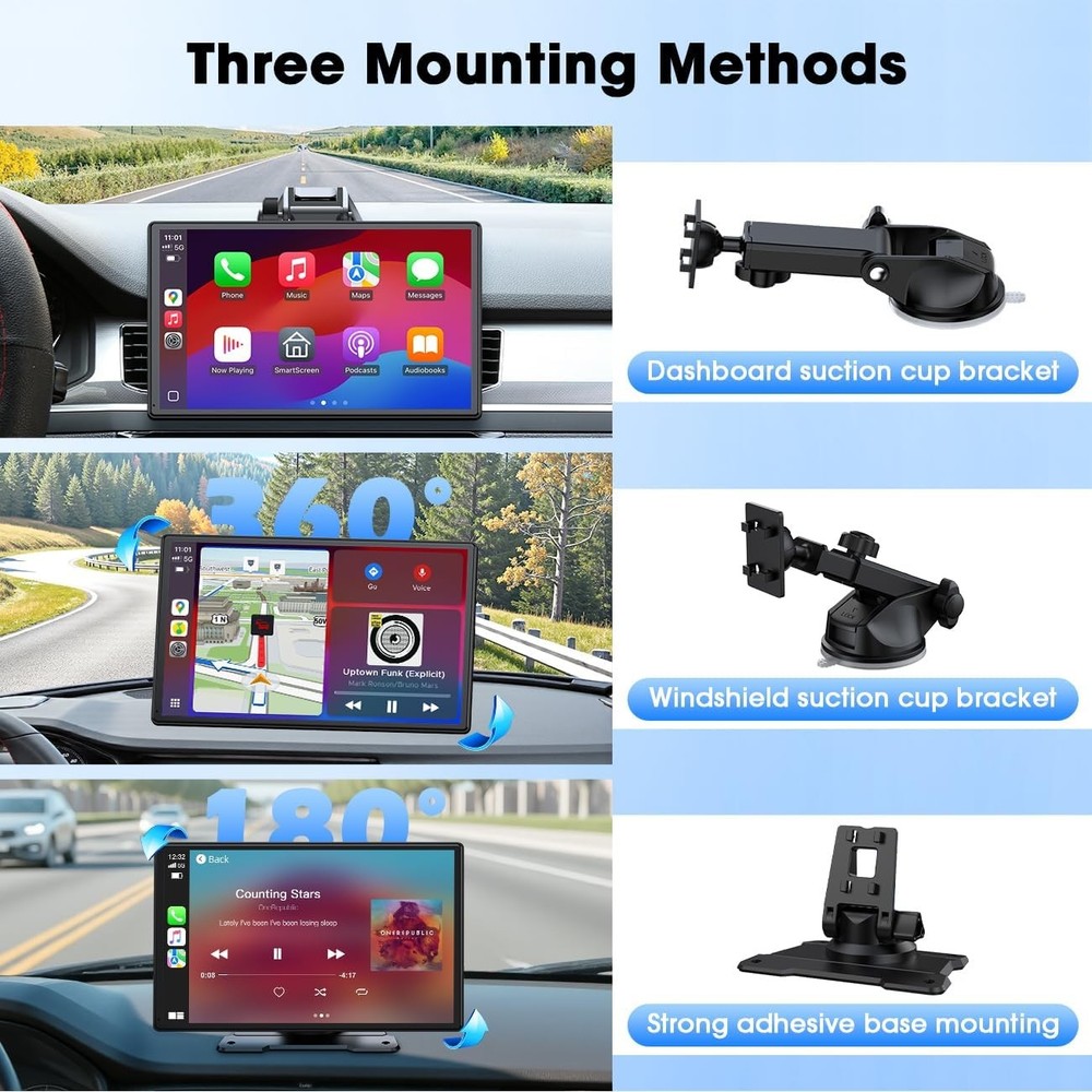 9" Wireless CarPlay & Android Auto Screen with Bluetooth Voice Control Portable