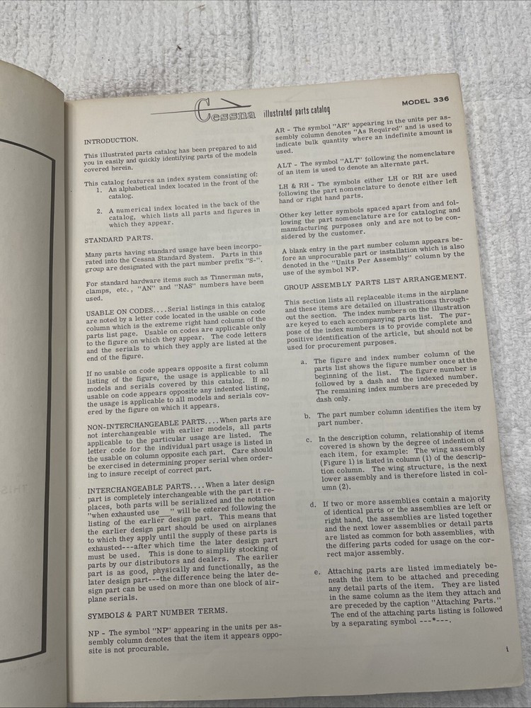Cessna Model 336 Skymaster Parts Catalog Manual