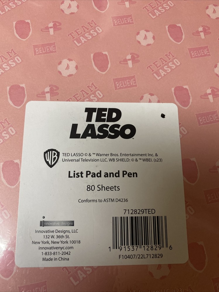 Ted Lasso List Pad & Pen Set Note Pad NEW Gift Set Sealed (RefBluebox/2)