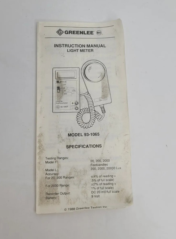 GREENLEE Yellow Digital Illuminometer Light Meter Model #93-1065, With Case