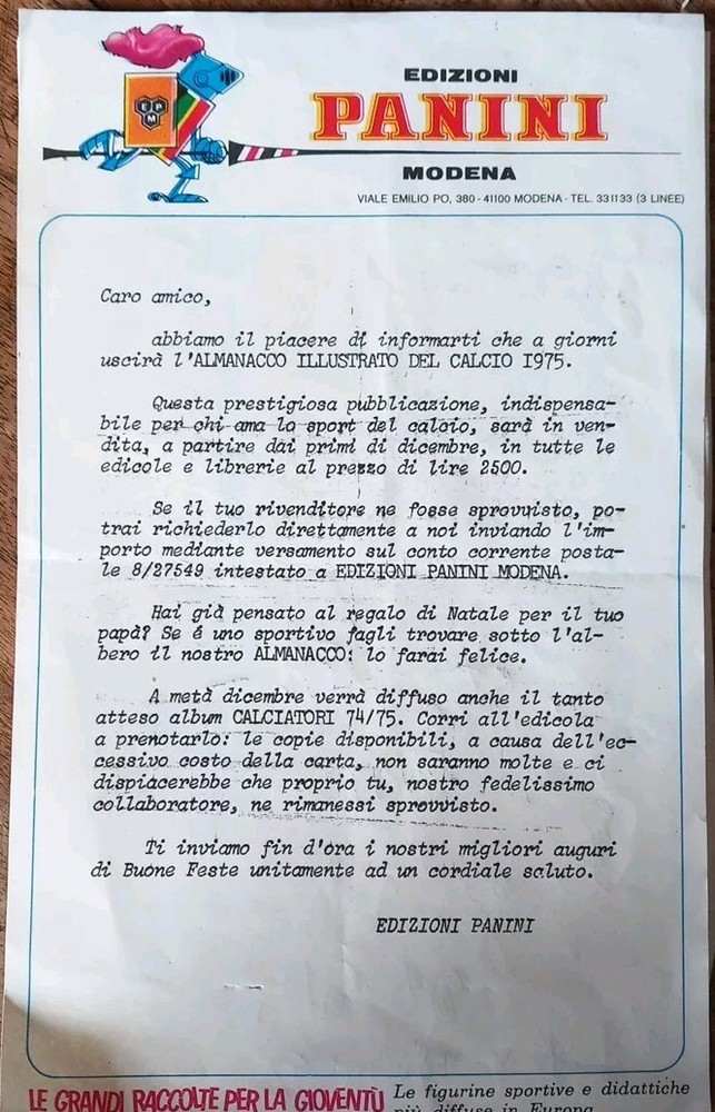 Panini Figure Leaflet.1974