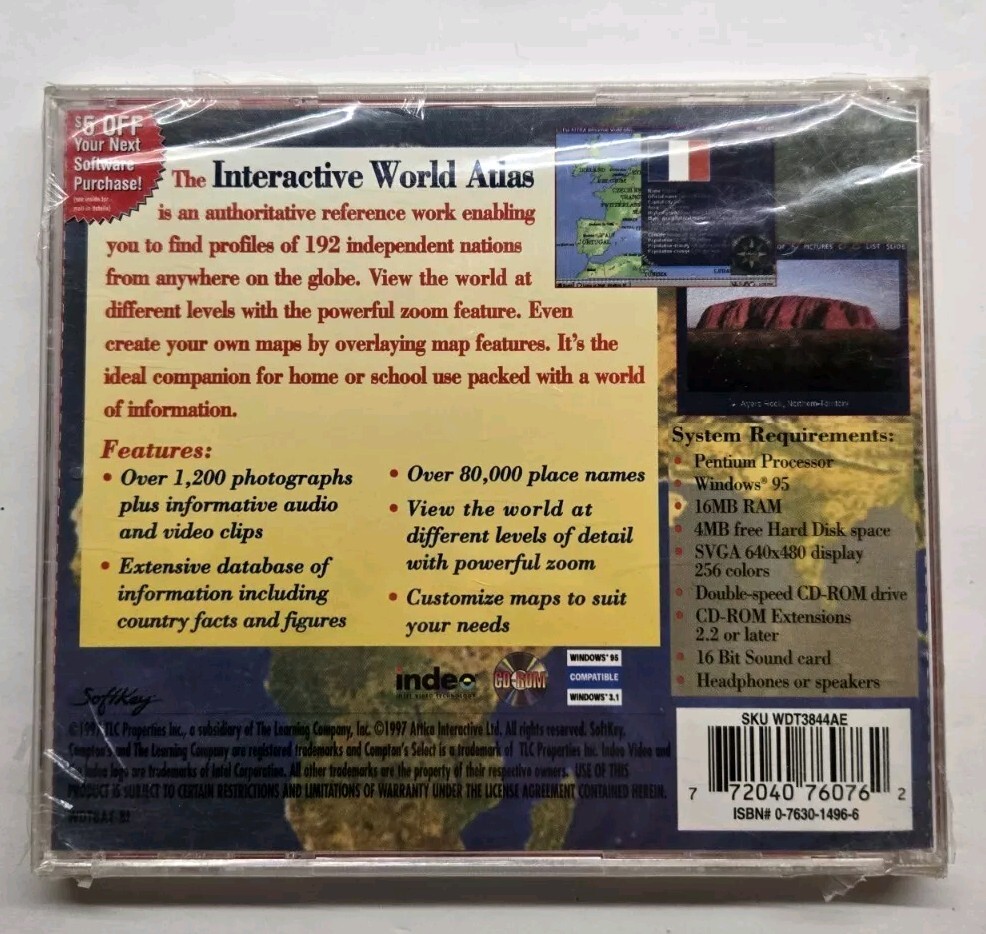 The Learning Company Compton's Interactive World Atlas (PC CD-ROM, 1996)