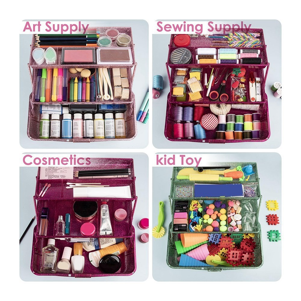 Glitter & Craft Tool Storage Box,3-Layer Stackable Carry Tackle Box Sewing3052