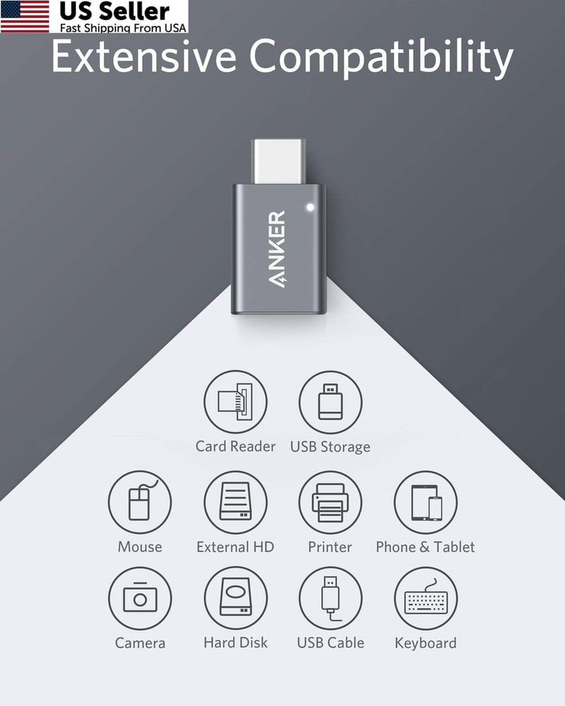 Anker USB C Adapter (2 Pack), C to High-Speed Data Gray