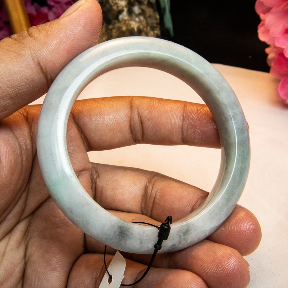 57.2mm Light Grey Burmese Jadeite Bangle – Translucent Jade Bracelet