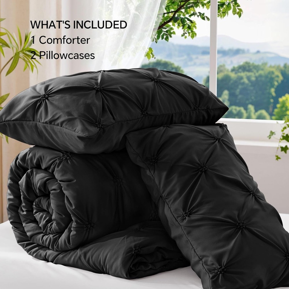 Black King Size Comforter Set - 3 Piece Boho Flat Flannel Bedding Comforter Set
